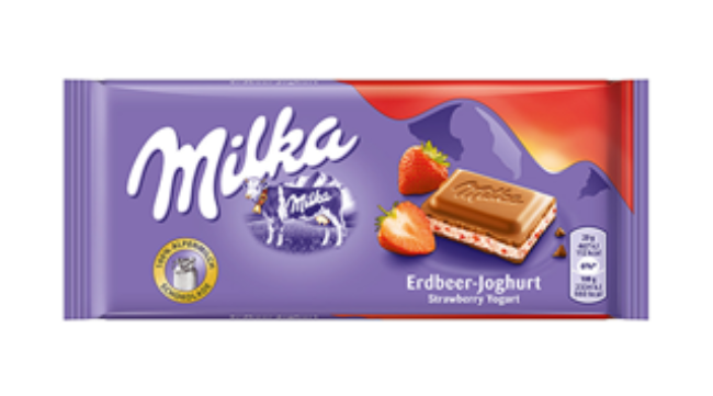 Milka Milk Chocolate Filled with Strawberry and Yogurt, 100g